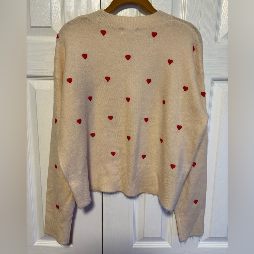 Aaron & Amber Red Heart Patterned Cream Sweater - Picture 2 of 5